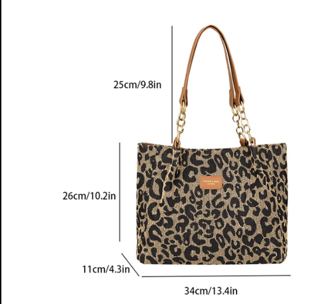 Lévrier – Bolso de la Compra de Lona con Estampado de Leopardo