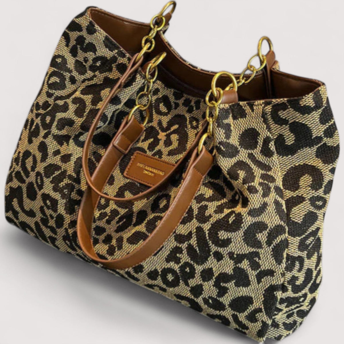Lévrier – Bolso de la Compra de Lona con Estampado de Leopardo