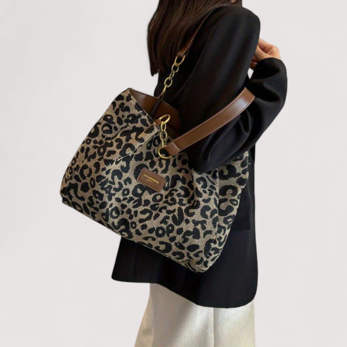 Lévrier – Bolso de la Compra de Lona con Estampado de Leopardo
