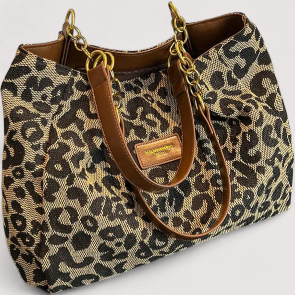 Lévrier – Bolso de la Compra de Lona con Estampado de Leopardo