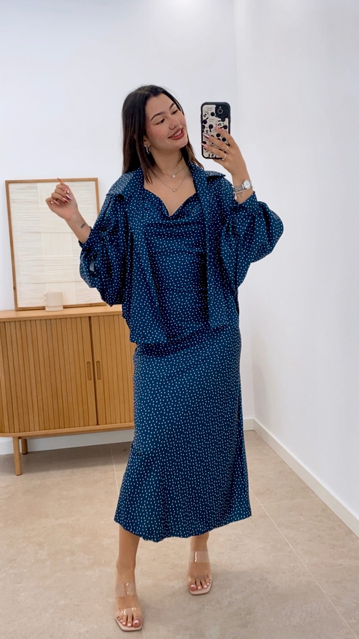 CONJUNTO VESTIDO Y REBECA LUNARES