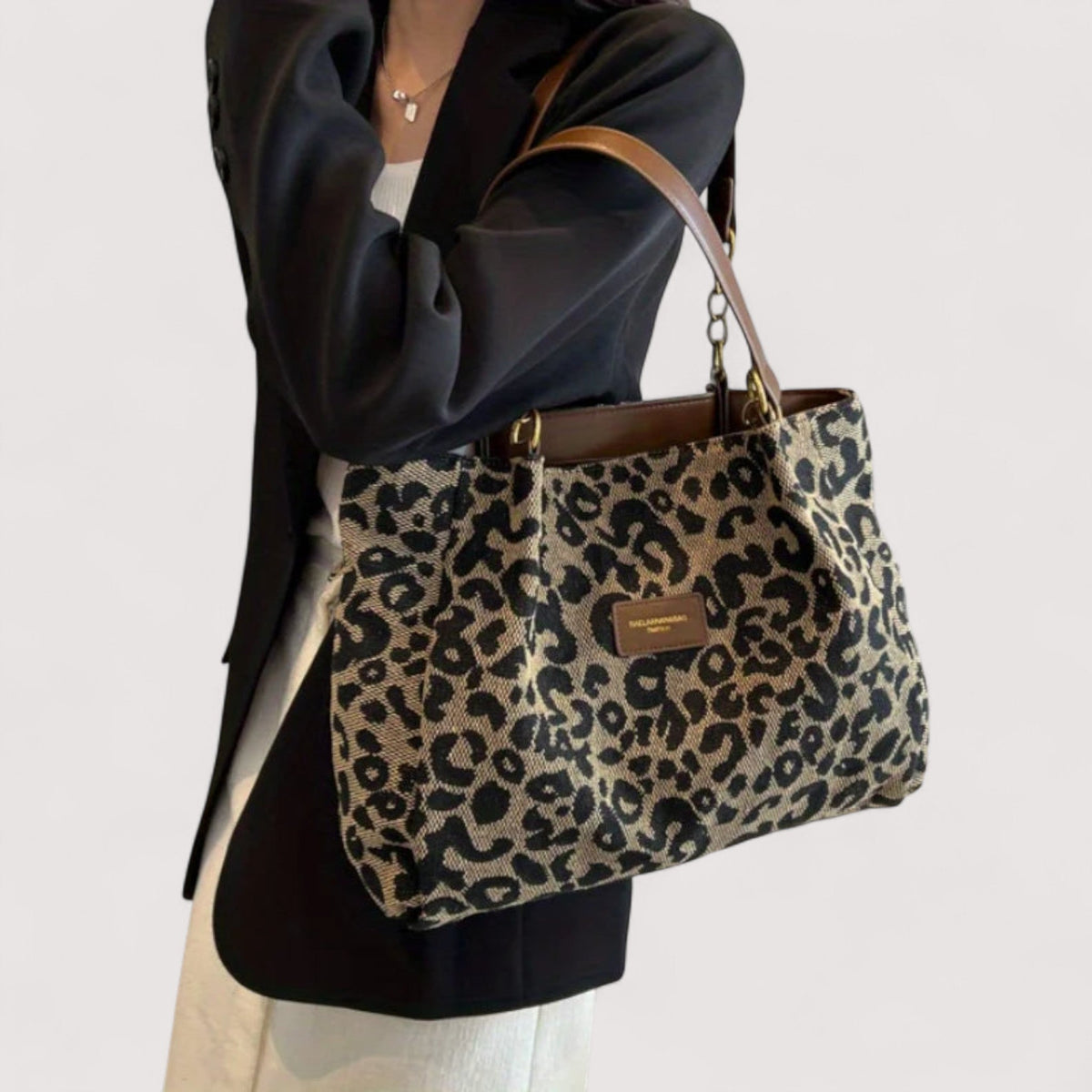 Lévrier – Bolso de la Compra de Lona con Estampado de Leopardo