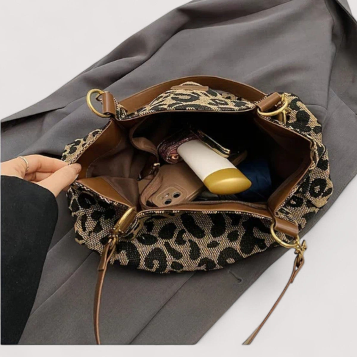 Lévrier – Bolso de la Compra de Lona con Estampado de Leopardo