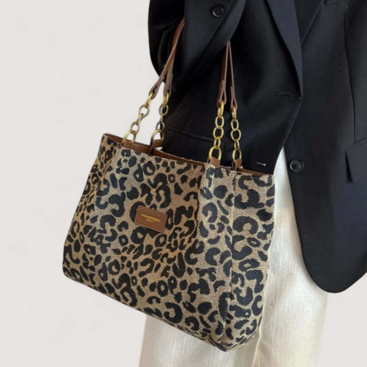 Lévrier – Bolso de la Compra de Lona con Estampado de Leopardo