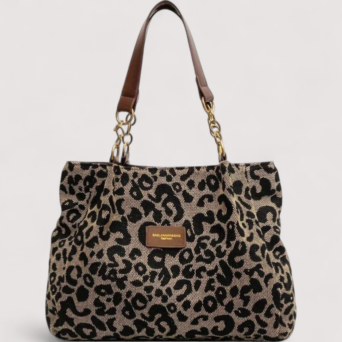 Lévrier – Bolso de la Compra de Lona con Estampado de Leopardo