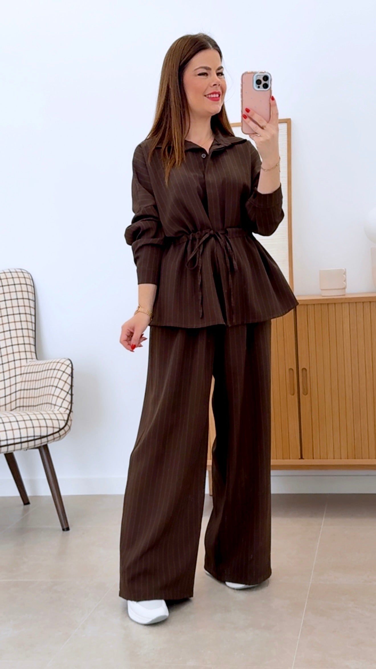 CONJUNTO RAYAS CAMISA CINTURA ENGOMADA Y PANTALÓN