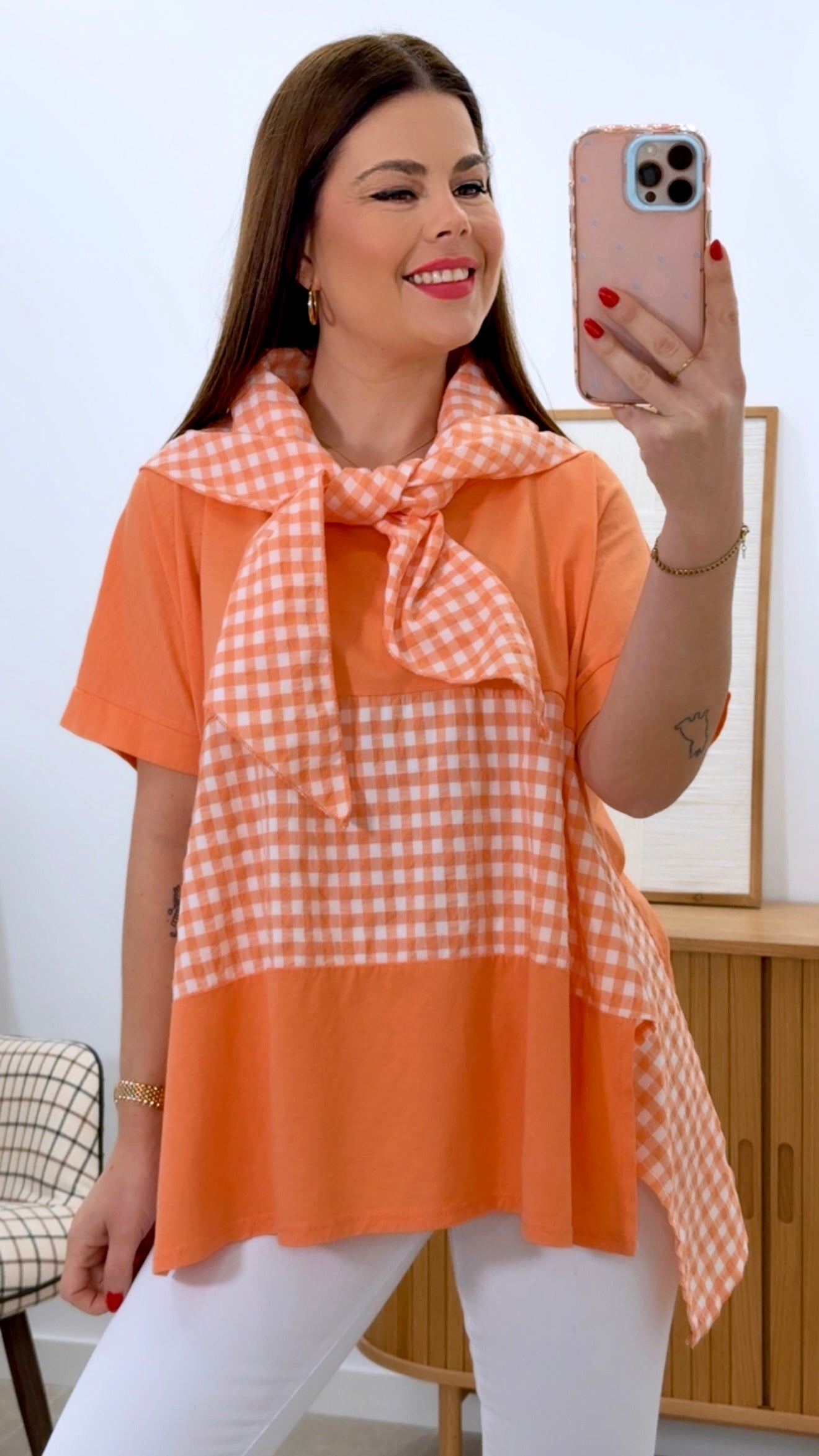 CAMISETA COMBINADA + PAÑUELO VICHY