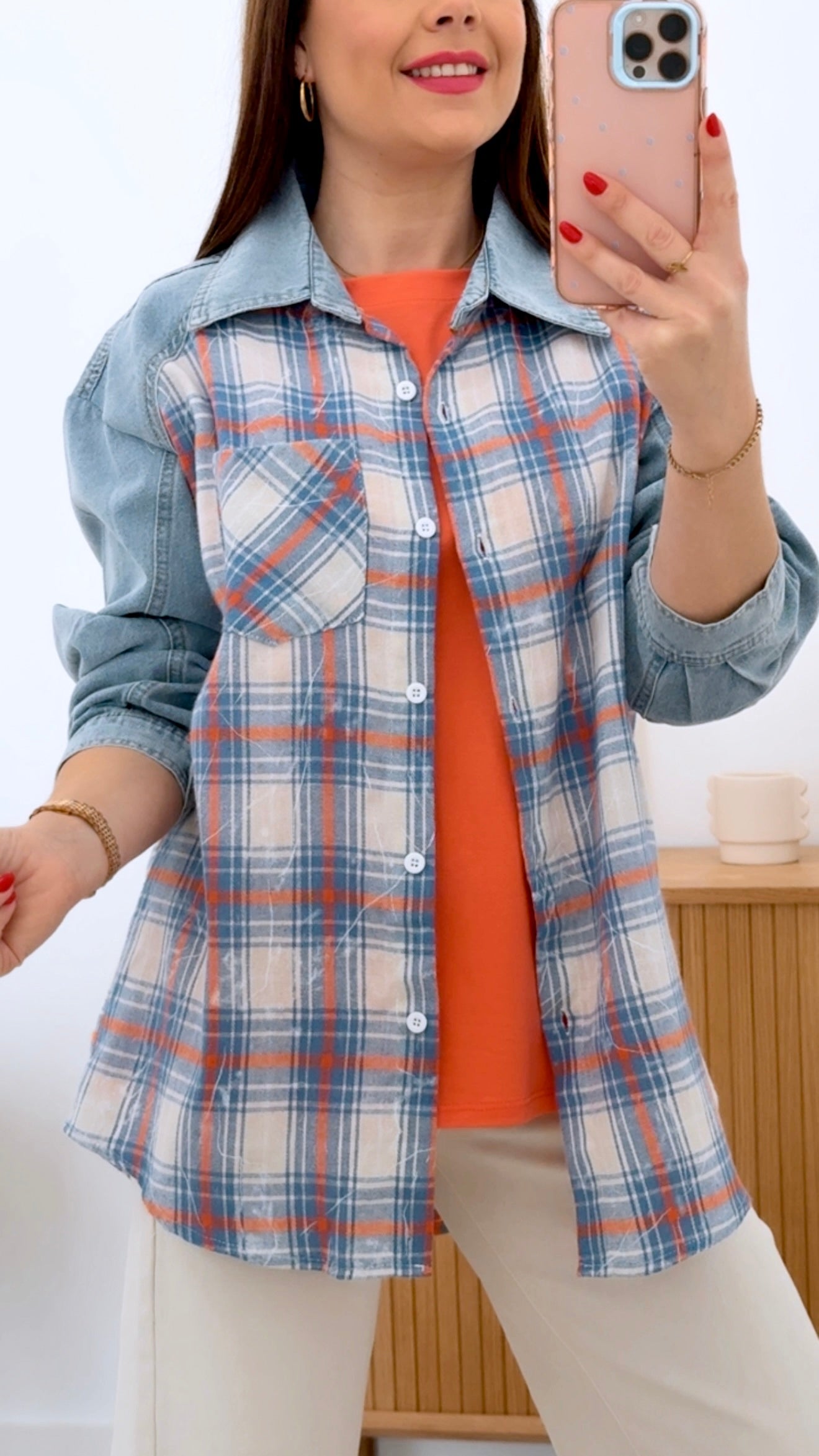 CAMISA COMBINADA MANGAS DENIM