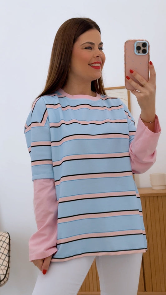 CAMISETA RAYAS MANGAS COMBINADAS